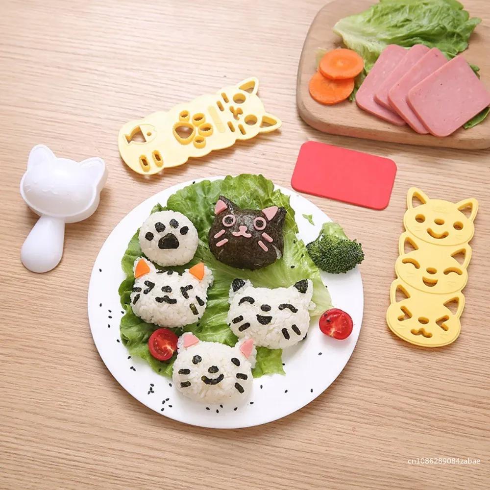 Cute Cat Rice Ball Mold Set Kids Cartoon Lunch Box DIY Creative Japanese Rice Sushi Tool Cake Molds Silicone Molds