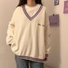 Sweaters Women Letter Chic Vintage V-neck Girls Knitwear Fall Casual All-match Ins Long Sleeve Clothes Y2k
