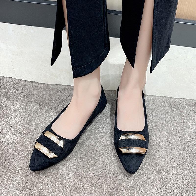 Fashion 2025 New Ladies Shoes Shallow Women's Flats Fashion Metal Decoration Office and Career Sexy Pointed Toe Plus Size Flat Low Heels