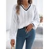 Women's Sweater Fashion Style Casual Autumn Winter New Color Blocking V-Neck Fried Dough Twist Lantern Long Sleeved Sweater
