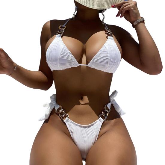 2 Pcs/Set Women Swimsuit Set Three-point Lace-up Halter Neck Bathing Suit Padded