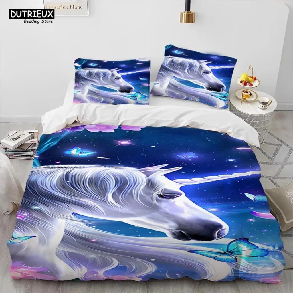 Unicorn Cute Cartoon Comforter Bedding Set,Duvet Cover Bed Set Quilt Cover Pillowcase,Queen Bedding Set