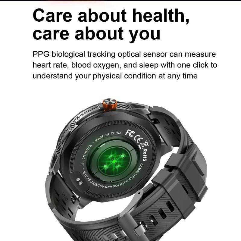 2025 New Military Smart Watch Men 730mAh Large Battery Flashlight AMOLED HD Display 3ATM Waterproof Outdoor Sports Smartwatch