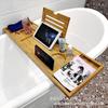 Adjustable Bamboo Bathtub Rack with Tablet and Wine Holder