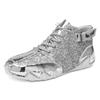 Fashion Men's Autumn Leather Casual Shoes Sequin Silver Sneakers Man High Top Shoes for Men Women Fashion Height-raising Men Sneakers