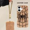 Spider Patterned Printed Leather Case + Lanyard Wrist Strap Protective Shell Soft Silicone Case for iPhone