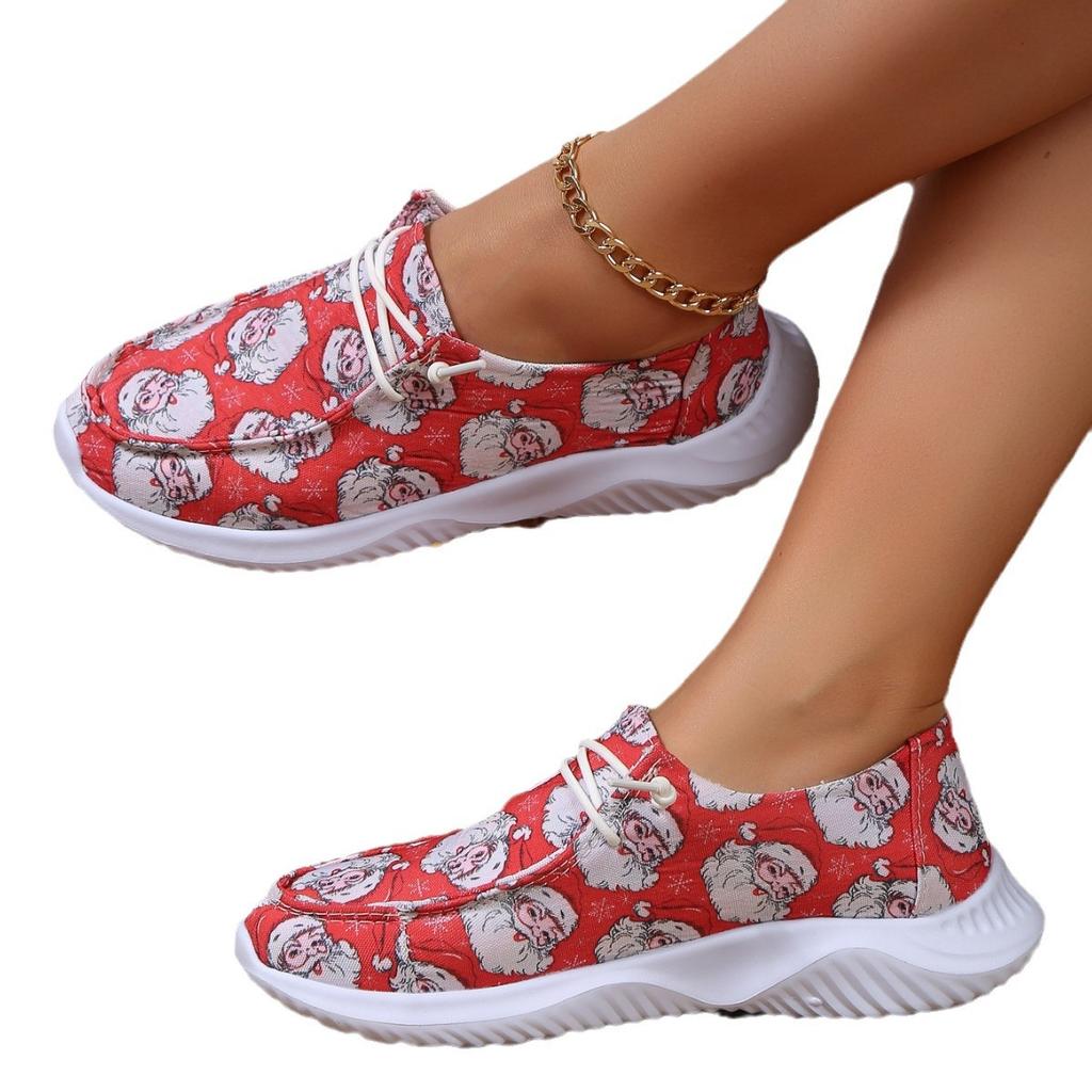Spring and Autumn New Cartoon Printed Canvas Casual Single Shoes Women's Large Size Flat-soled Single Shoes