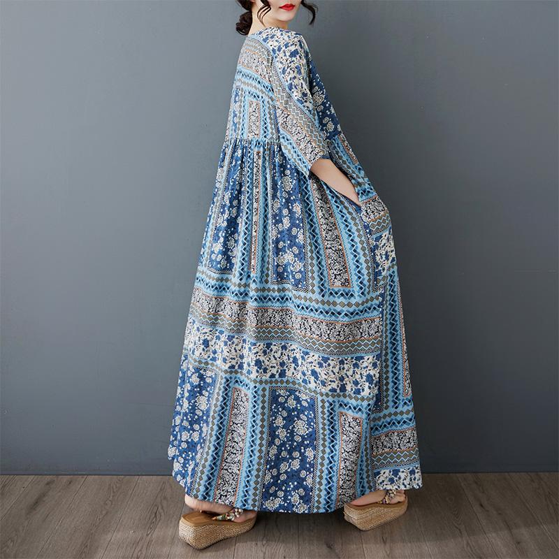 Dimanaf 2025 Плюс Размер Летнее Платье Женщин Цветочный Принт Винтаж Длинное Платье Свободное Повседневное Платье Макси В Богемном Стиле