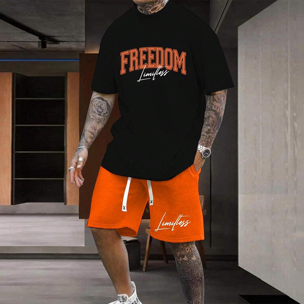 Summer Y2K Style Fashion Trendy Men's Set Extra Large Men's Loose Top Refreshing and Breathable Leisure Travel Set