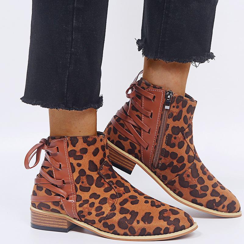 Suede Women Boots Spring Autumn Ankle Boots Ladies Leopard Wedges Boots Slip-on Pointed Toe Solid 25 Boot Woman Casual Shoes