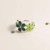 Cute Green Five Petals Flower Ring For Women Glue Dispensing Adjustable Open Ring Handmade Zircon Unisex Accessories Girl Gift
