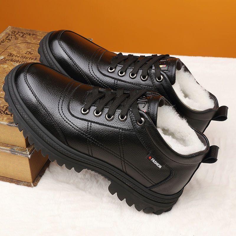 Winter Men's High-top Velvet Cotton Shoes Warm and Thickened Windproof Leather Shoes Thick-soled Labor Protection Shoes Outdoor Men's Cotton Shoes