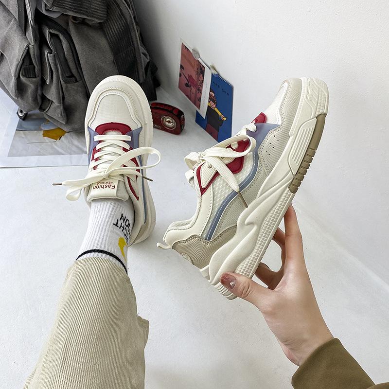 Fashion Women's White Shoes Classic Cross Lace-up Skateboard Shoes Womens Casual Breathable Flat-bottomed Patchwork Student Single Shoes