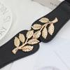 Gold Leaf Pair Buckle Elastic Belt Women'S Dress Decorative Fine Elastic Waist Seal Three Sizes