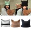 Cat Ears Women's Hats Autumn Winter Japanese Beanie Hat Knitted Wool Cap Striped Ins Little Devil