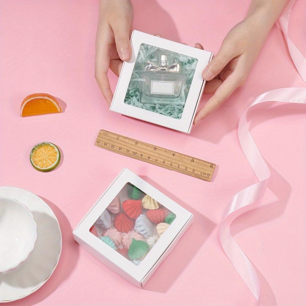 15pcs Clear Square Window Gift Boxes White Kraft Paper Present Package Display Boxes for Party Favor Treats Cookies Small Gifts or Crafts