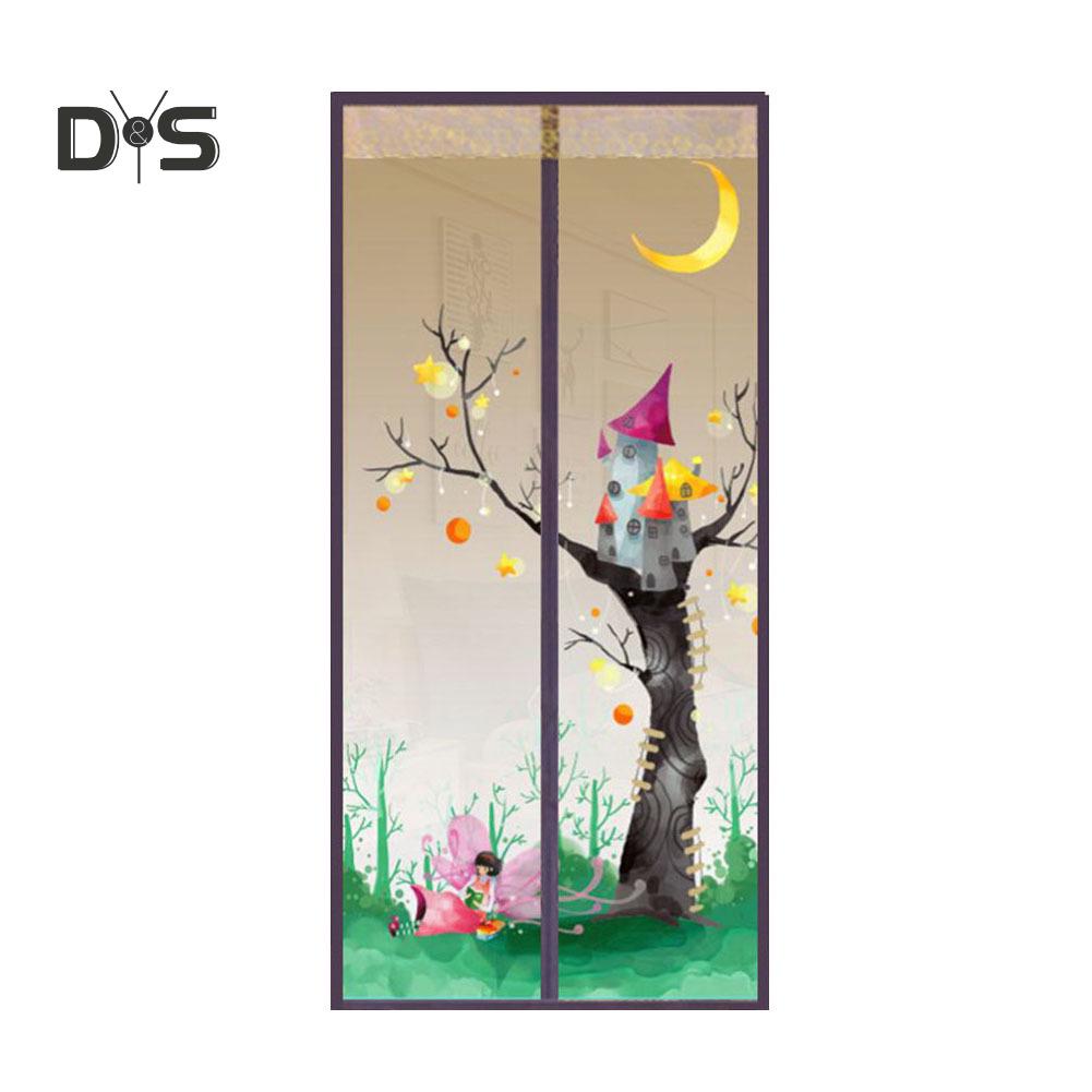 DYS Home Decor Tree Castle Magnetic Window Door Fly Screen Anti Mosquito Mesh Curtain