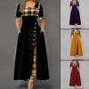 Women Fashion Casual Irregular Plaid Print Button Maxi Half Sleeve Round Neck Plus Size Party Dress