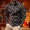 New Men's Christmas Party Casual Printed Long Sleeve Lapel Polo Uniform Large Size Polo