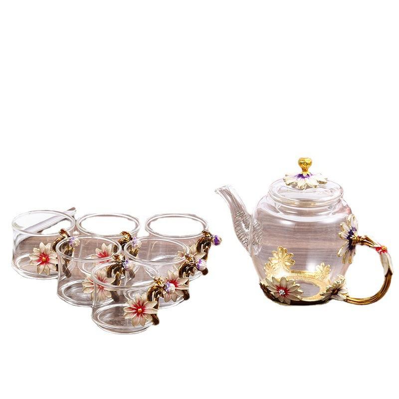 Creative Enamel Glass Household High Temperature Resistant Belt Handle Cold Kettle Crystal Glass Teapot Gift Box Set