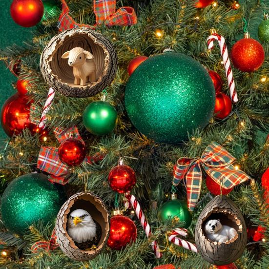 9Pcs/Set Christmas Tree Pendant Animal Hanging Ornament 2D Acrylic Owl Dog Panda Pattern Xmas Tree Decoration