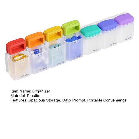 Weekly Pill Organizer with Magnet 7-Day 1 Time Daily Reminder Medicine Dispenser Portable Pill Container Holder Large Capacity Medicine Box