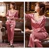Spring and Autumn Ice Silk Long-sleeved Thin Women's Pajamas Sexy Korean Style Cute Spring and Summer Plus Size Two-piece Suit