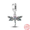 Colorful Zircon Pendant Beautiful Dragonfly Charm Fits Brand Bracelet & Necklace Women S925 Silver Jewelry Gift