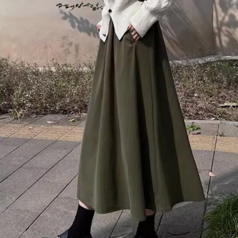 Autumn Winter Women's Plus Size Retro Corduroy Midi Skirt Loose Slim-Fitting A-Line Umbrella Skirt