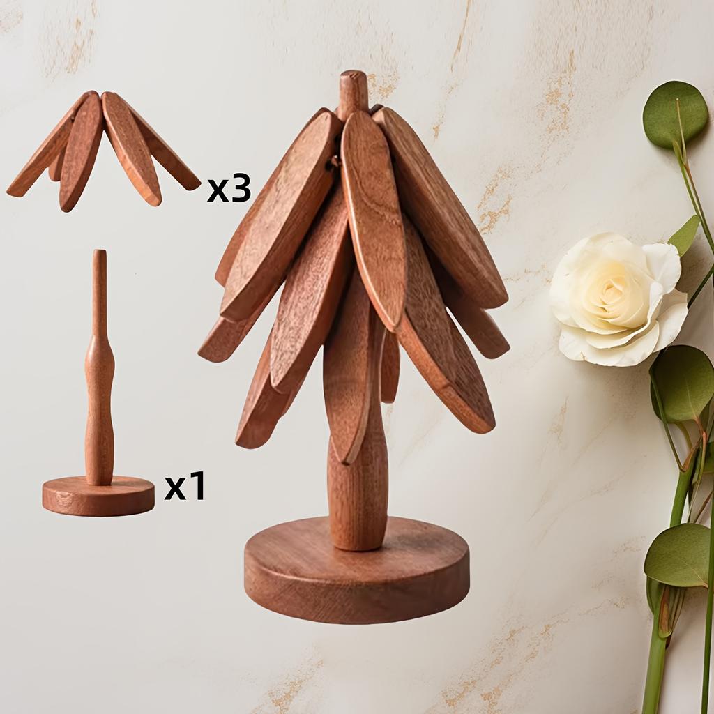 4pcs Set of Walnut Wood Heat-resistant Placemats - Anti-scald Pot and Pan Trivets Kitchen and Dining Table Coasters