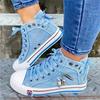 Fashion 2024 New Women Canvas Shoes Retro Lace Skull Light Blue Retro Denim High Top Sneakers Classic Metal Decoration Casual Zapatillas