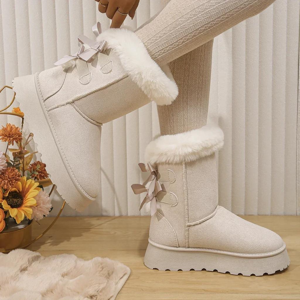 Women's Platform Snow Boots New Faux Fur Plush Ladies Winter Ankle Booties Woman Suede Thick Bottom Cotton Padded Shoes Botas