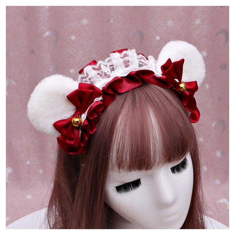 A Handmade Olita Animal Ear Headband, Lolita Jewelry, Lace Bear Ear Headband.