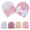 Cotton Solid Bowknot Beanie Newborn Baby Girl Knot Gorras Hat Bebe Bow Bonnet Warm Hat Double Layer Infant Cute Bow-tie Skullcap