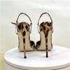 Temperament Pointed Leopard Print 12CM Thin Heels Sandals Cover Toe  Patent Leather Buckle Strap Stilettos Women Shoes Summer
