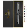 Scriveiner Luxury EDC Fountain Pen Gorgeous Heavy Pocket Pen Chrome Finish Schmidt German Nib Converter Best Writing Pen Gift Set Nice Stylish Office