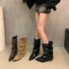 Niche Light Luxury Martin Boots, New Foreign Trade Retro Pointed Thick Heel Medium Women's Boots In Autumn and Winter 2025