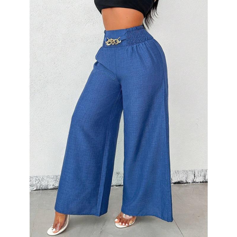Women's Fashion Casual Solid Color Print High Waist Trousers Pants & Capris