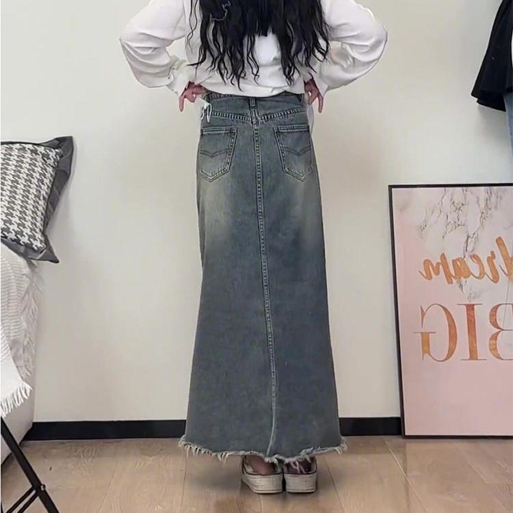 Vintage Denim A-line Skirt with Mermaid Hemline for Pear Shaped Women