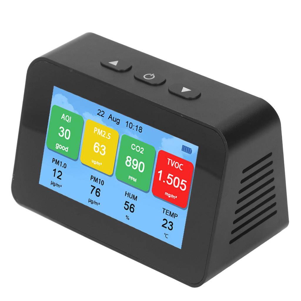 Air Quality Monitor with Time Display CO2 PM2.5 PM1.0 PM10 Tester LCD Screen Air Detector English