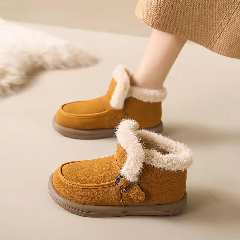 Snow Boots Korean Version Women's Winter New Item with Plush and Thick Cotton Boots Warm Flat Bottomed Soft Soled Women's Cotton Shoes