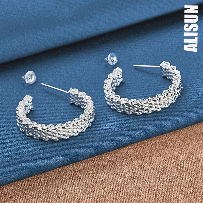 925 Sterling Silver Woven Piercing Earrings Fashionable Wedding Jewelry