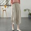 Women's Summer Thin Cotton-Linen Seven-Point Pants Loose Elastic Waist Solid Color Casual Lantern Plus Size