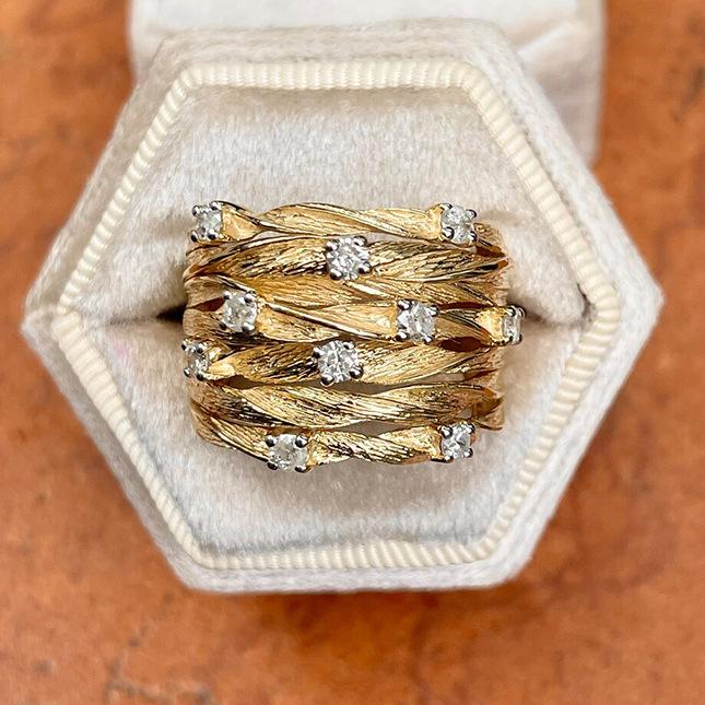 Wrapped Vine Ring Women'S Fashionable Yellow And Gold Wide Version Multi-Ring Accessories, Star Zircon Bird'S Nest Ring