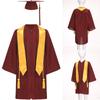 Unisex Kids Graduation Gown Set V Neck Long Sleeve Front Zipper Robe Academic Hat Stole Tassel Ceremony Outfit