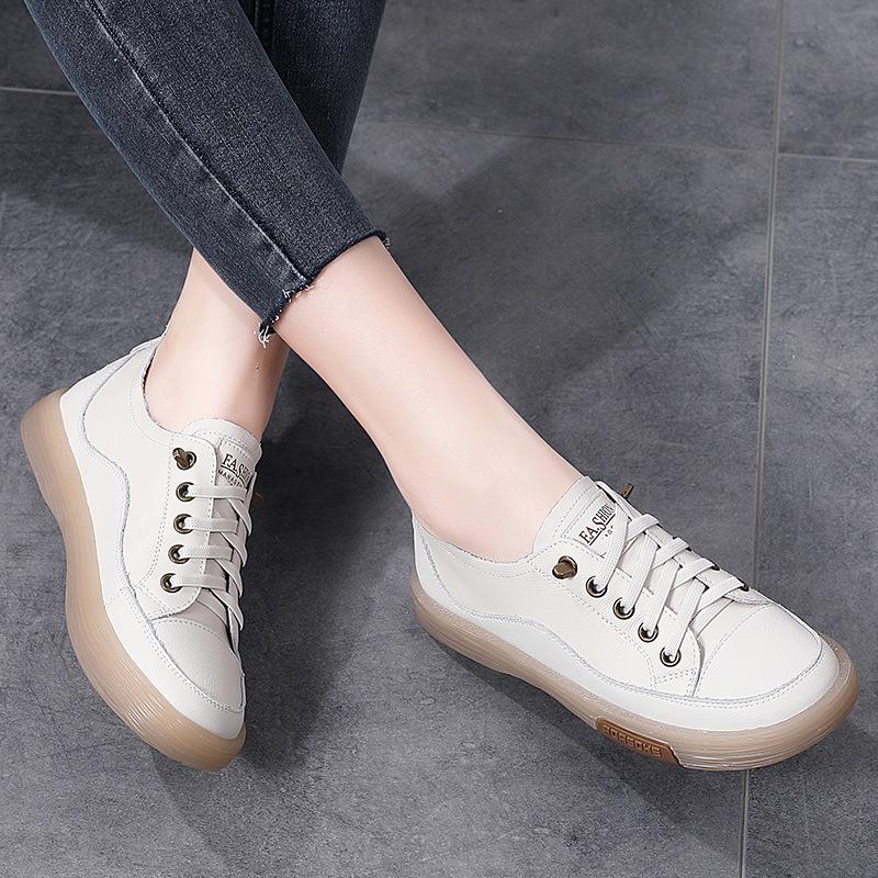 Women Sneakers Genuine Leather Fashion Lace Up Ladies Casual Flats Outdoor Running Walking Shoes Comfort Female Footwear