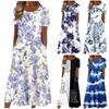 Women's Summer Casual Fashion Printed Short Sleeve Round Neck Pocket Dress