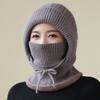 New Style Winter Women Keep Warm Knitted Hat Neck Protection Beanie Cap Fur Lined Warm Hats For Women Windproof Balaclava Cap
