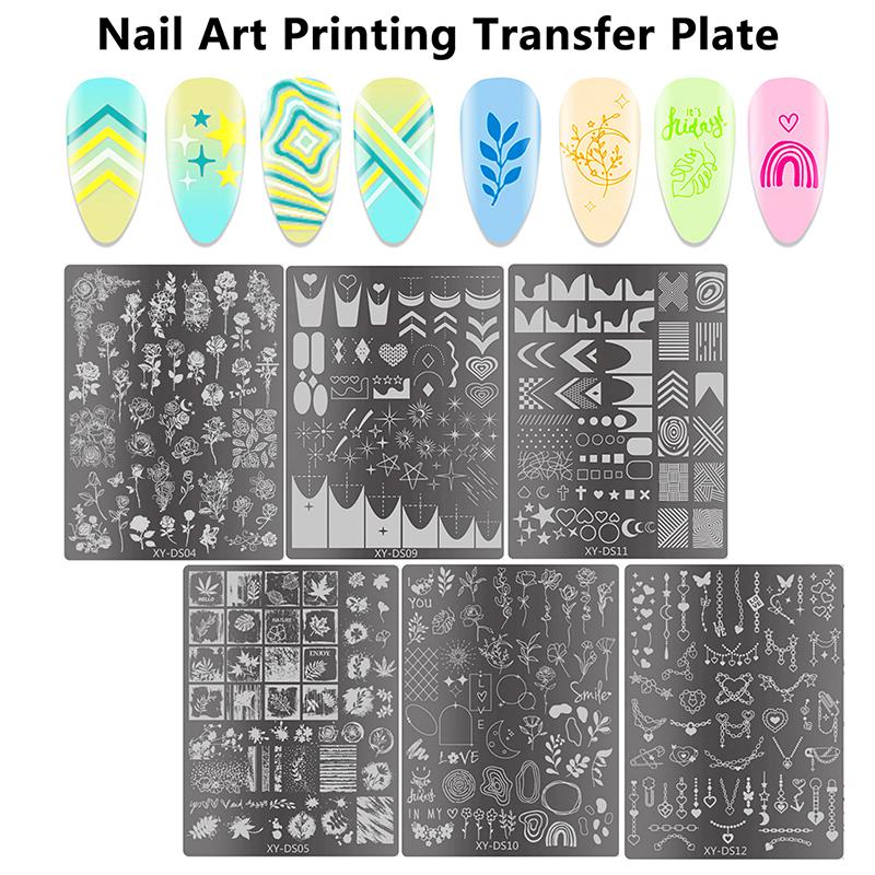Butterfly Flower Nail Art Stamping Plates Drawing Template Geometric Stripe Line 3D Image Stencil Mold Manicure Template
