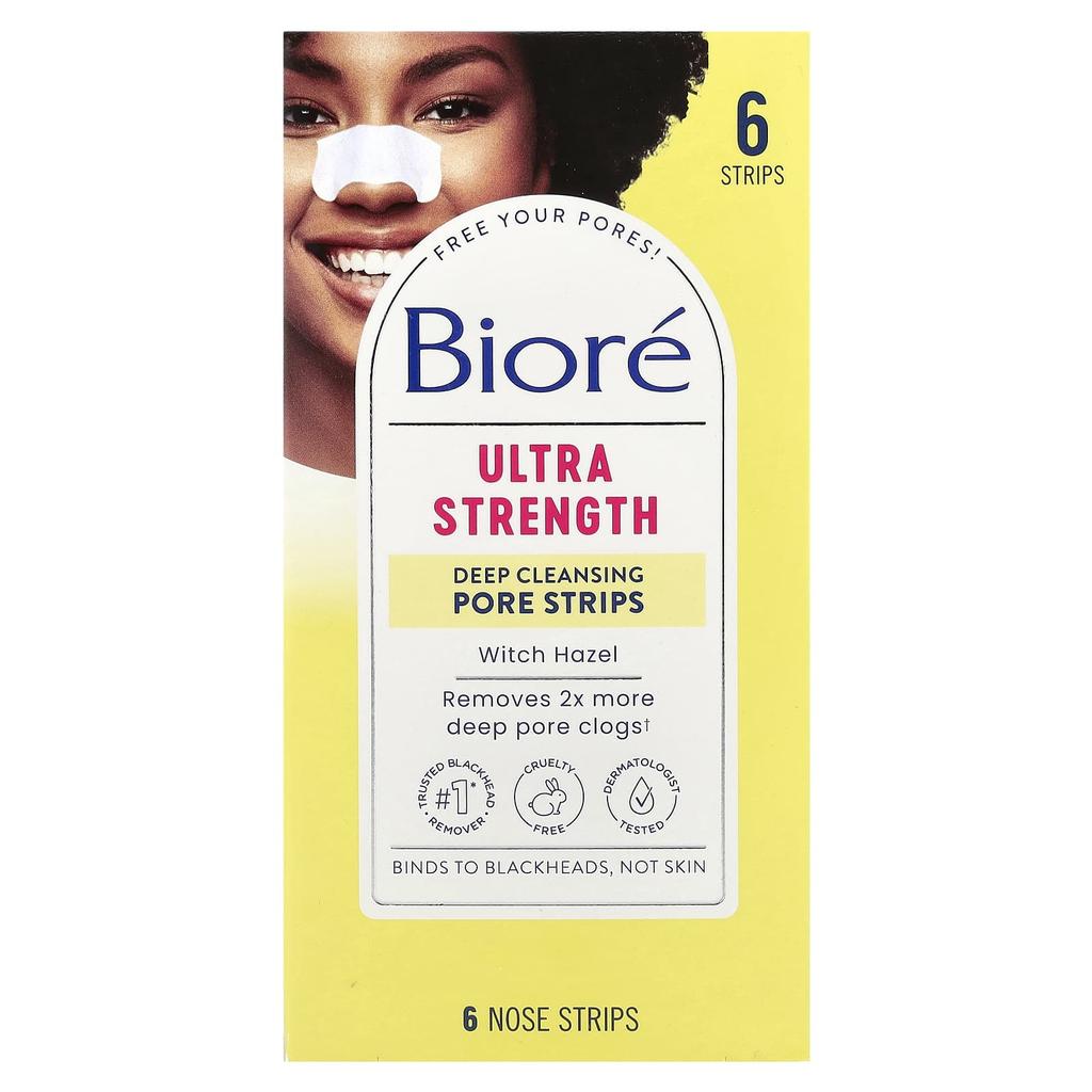 Biore Deep Cleansing Pore Strips, Ultra Strength, Witch Hazel, 6 Nose Strips
